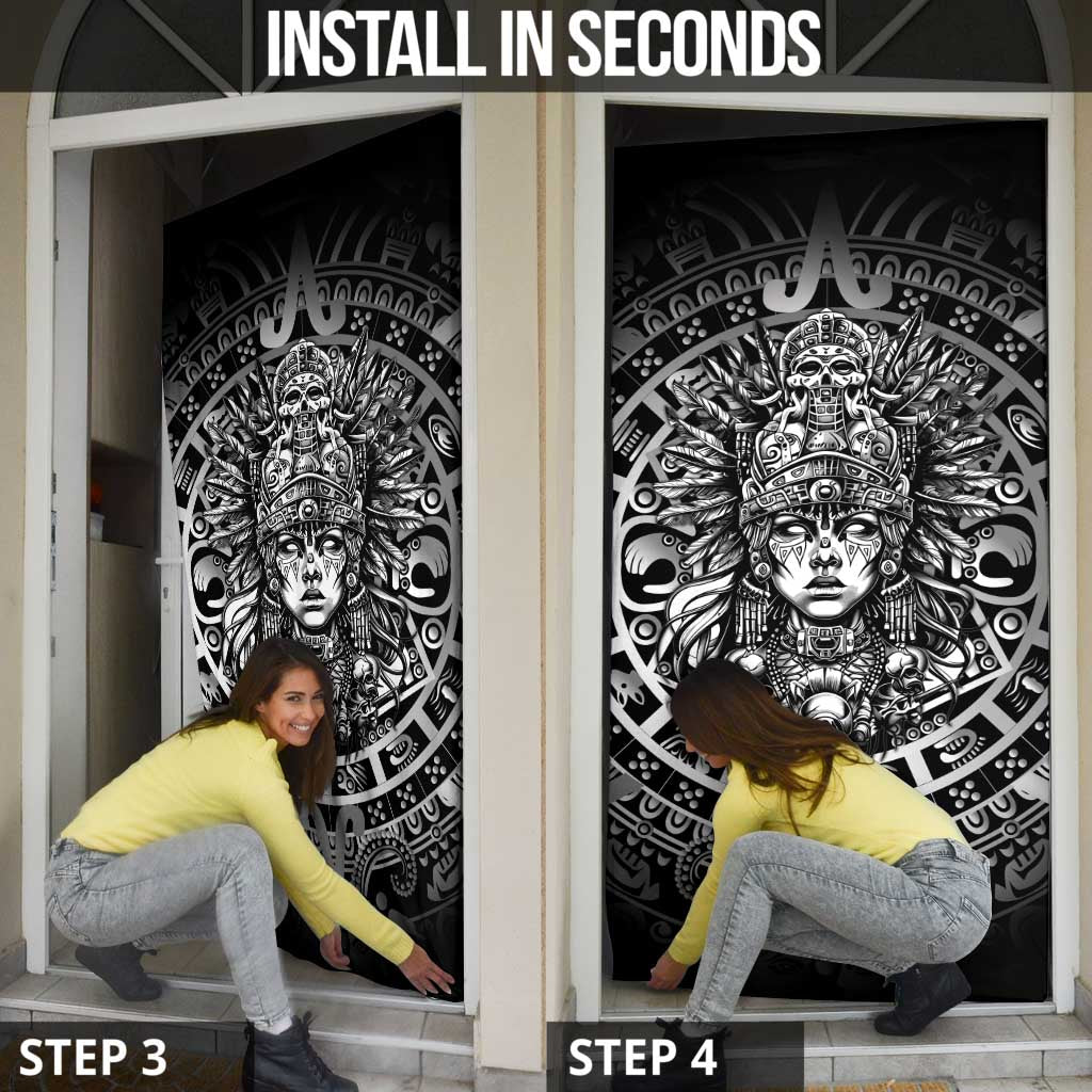Mexico Aztec Warrior Goddess Door Cover Aztec Skull Tribal Calender Silver Spirit - Wonder Print Shop