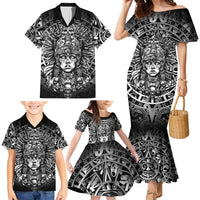 Mexico Aztec Warrior Goddess Family Matching Mermaid Dress and Hawaiian Shirt Aztec Skull Tribal Calender Silver Spirit