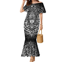 Mexico Aztec Warrior Goddess Family Matching Mermaid Dress and Hawaiian Shirt Aztec Skull Tribal Calender Silver Spirit
