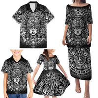 Mexico Aztec Warrior Goddess Family Matching Puletasi and Hawaiian Shirt Aztec Skull Tribal Calender Silver Spirit