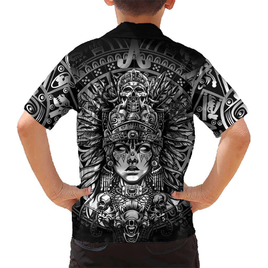 Mexico Aztec Warrior Goddess Family Matching Summer Maxi Dress and Hawaiian Shirt Aztec Skull Tribal Calender Silver Spirit