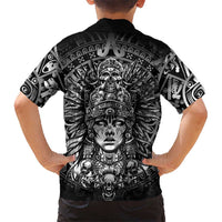 Mexico Aztec Warrior Goddess Family Matching Summer Maxi Dress and Hawaiian Shirt Aztec Skull Tribal Calender Silver Spirit