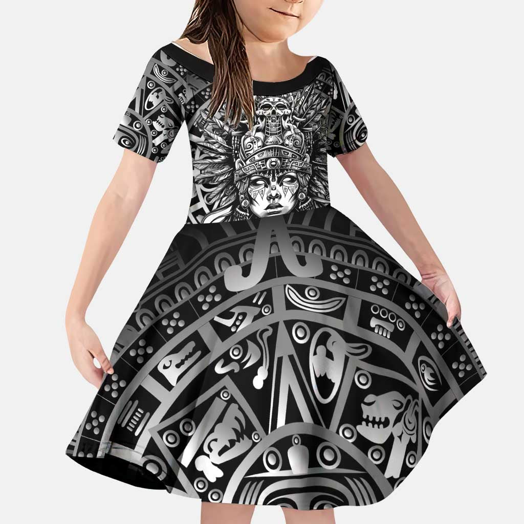 Mexico Aztec Warrior Goddess Family Matching Summer Maxi Dress and Hawaiian Shirt Aztec Skull Tribal Calender Silver Spirit