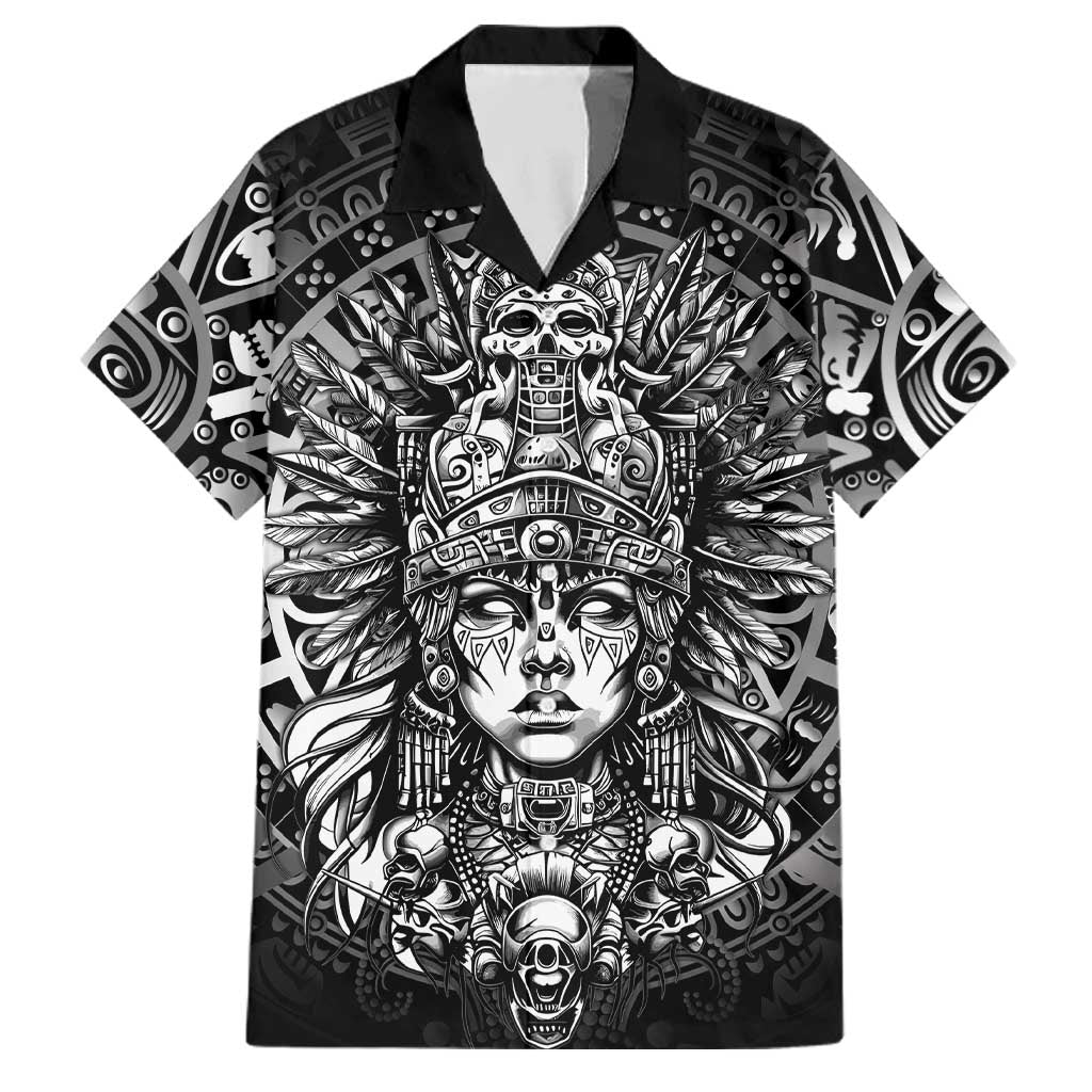 Mexico Aztec Warrior Goddess Family Matching Summer Maxi Dress and Hawaiian Shirt Aztec Skull Tribal Calender Silver Spirit