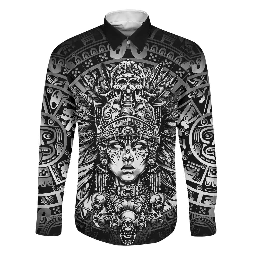 Mexico Aztec Warrior Goddess Family Matching Summer Maxi Dress and Hawaiian Shirt Aztec Skull Tribal Calender Silver Spirit