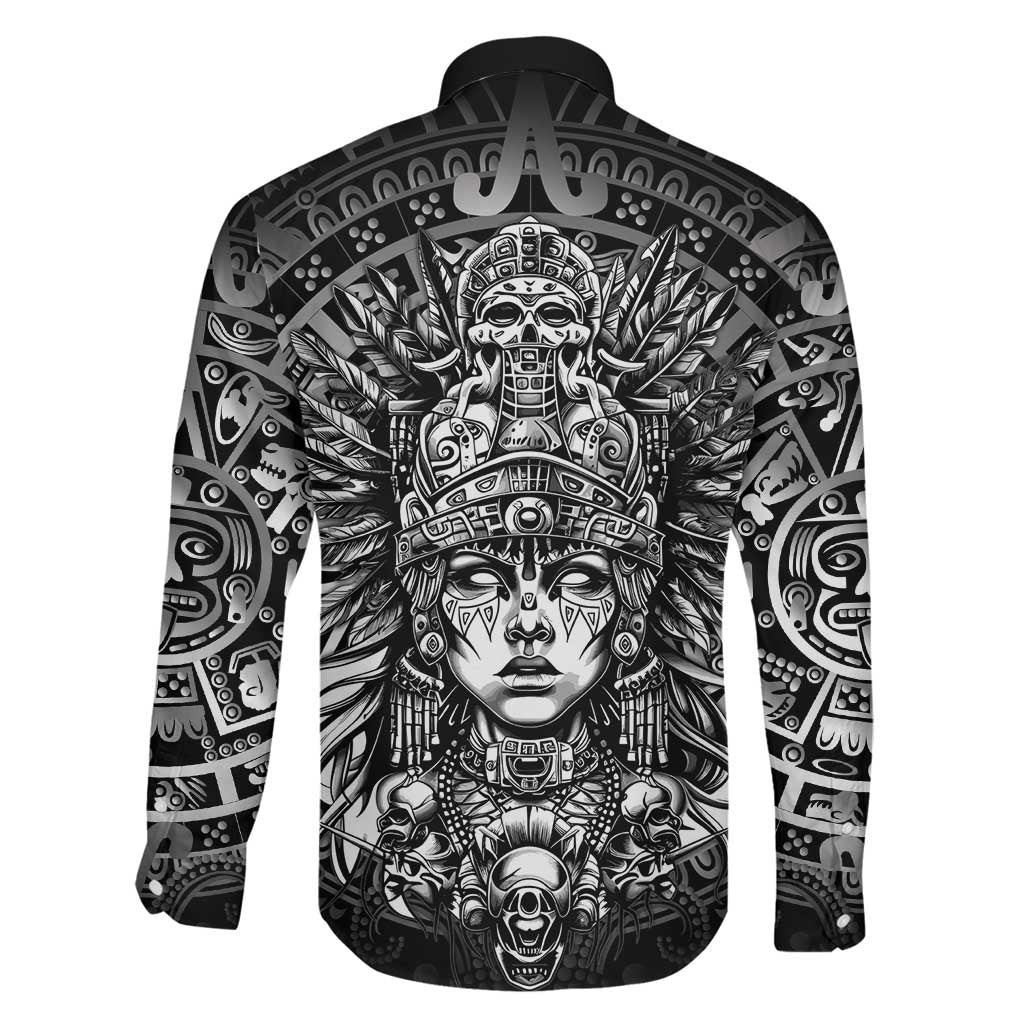 Mexico Aztec Warrior Goddess Family Matching Summer Maxi Dress and Hawaiian Shirt Aztec Skull Tribal Calender Silver Spirit