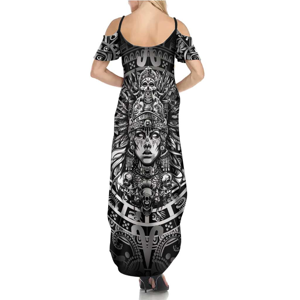 Mexico Aztec Warrior Goddess Family Matching Summer Maxi Dress and Hawaiian Shirt Aztec Skull Tribal Calender Silver Spirit