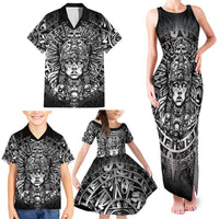 Mexico Aztec Warrior Goddess Family Matching Tank Maxi Dress and Hawaiian Shirt Aztec Skull Tribal Calender Silver Spirit