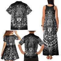 Mexico Aztec Warrior Goddess Family Matching Tank Maxi Dress and Hawaiian Shirt Aztec Skull Tribal Calender Silver Spirit