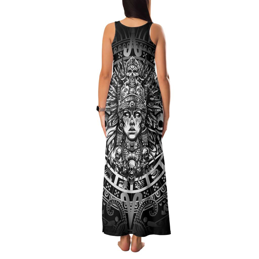 Mexico Aztec Warrior Goddess Family Matching Tank Maxi Dress and Hawaiian Shirt Aztec Skull Tribal Calender Silver Spirit