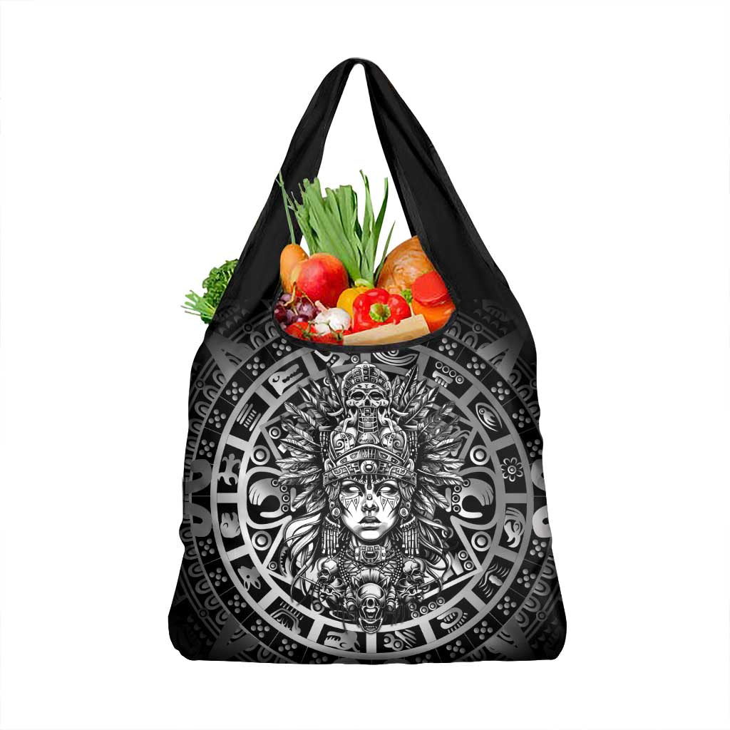 Mexico Aztec Warrior Goddess Grocery Bag Aztec Skull Tribal Calender Silver Spirit - Wonder Print Shop