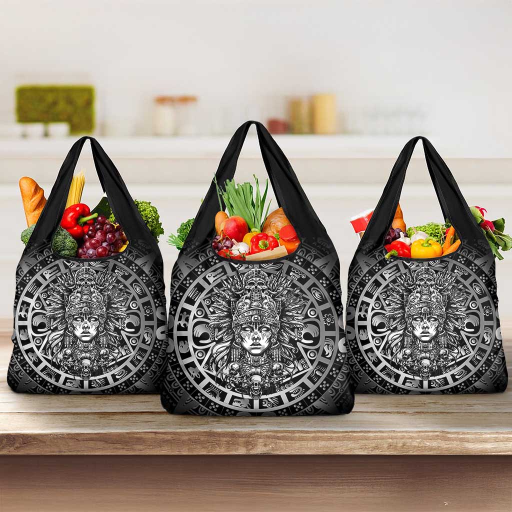 Mexico Aztec Warrior Goddess Grocery Bag Aztec Skull Tribal Calender Silver Spirit - Wonder Print Shop