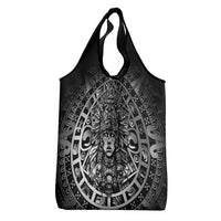 Mexico Aztec Warrior Goddess Grocery Bag Aztec Skull Tribal Calender Silver Spirit - Wonder Print Shop