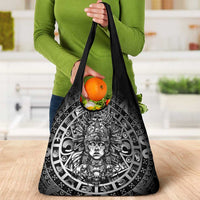 Mexico Aztec Warrior Goddess Grocery Bag Aztec Skull Tribal Calender Silver Spirit - Wonder Print Shop