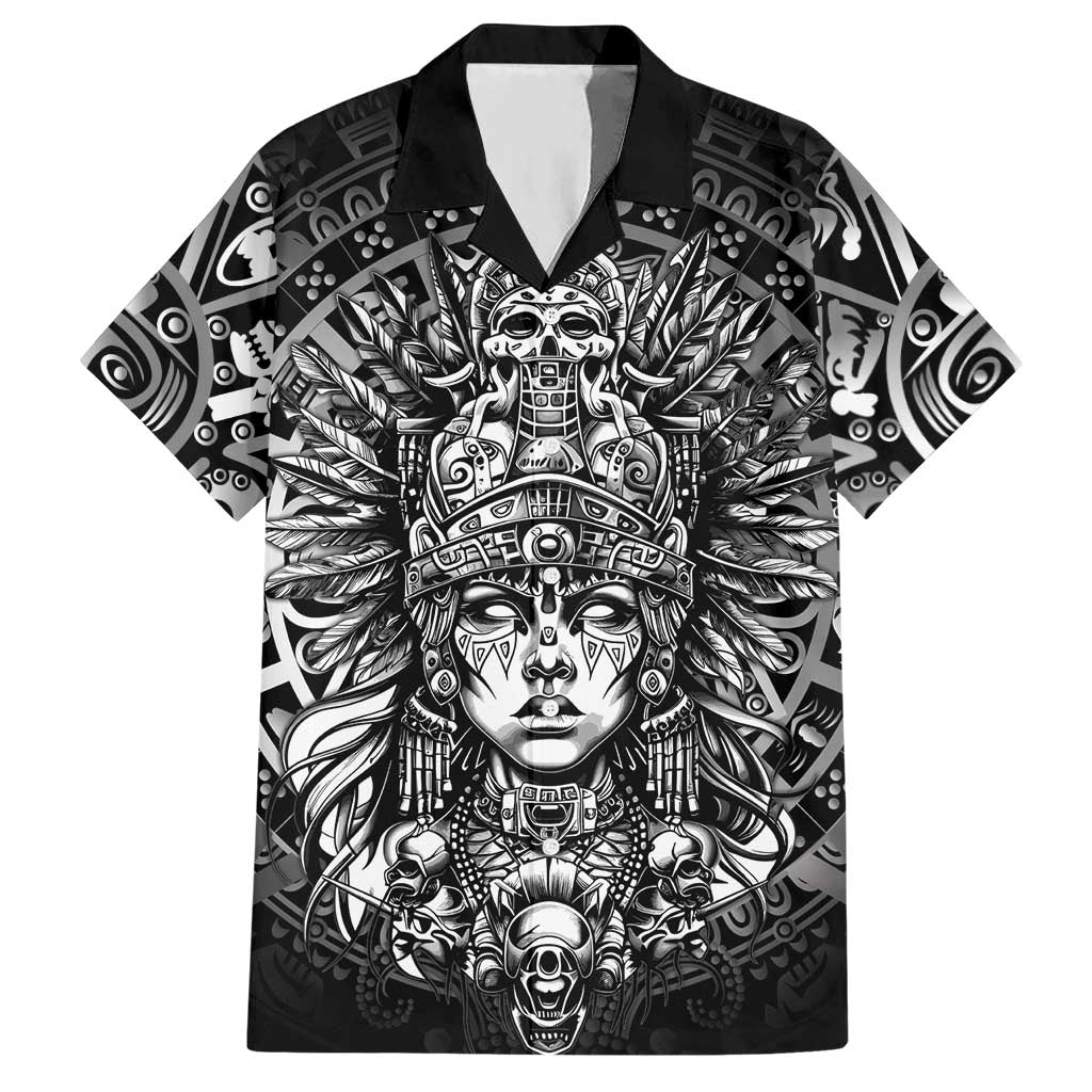 Mexico Aztec Warrior Goddess Hawaiian Shirt Aztec Skull Tribal Calender Silver Spirit - Wonder Print Shop