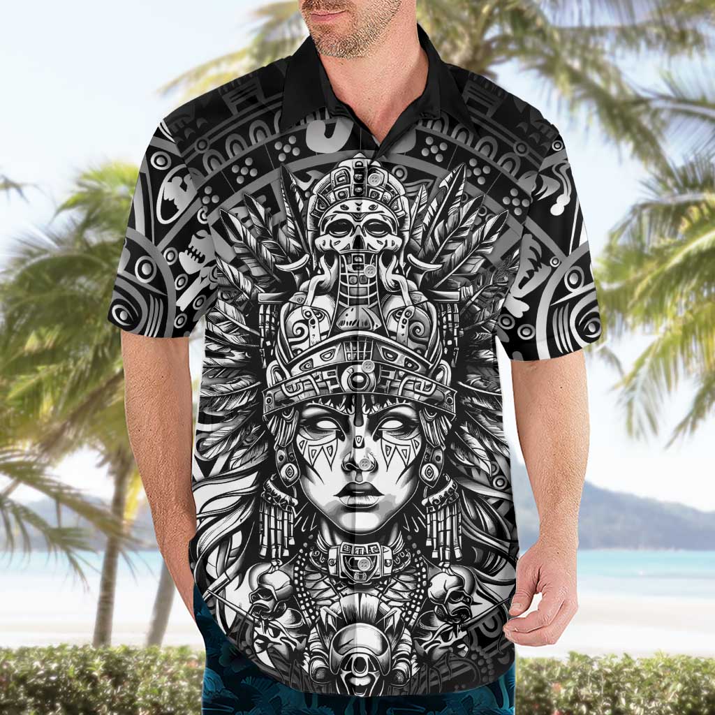 Mexico Aztec Warrior Goddess Hawaiian Shirt Aztec Skull Tribal Calender Silver Spirit - Wonder Print Shop