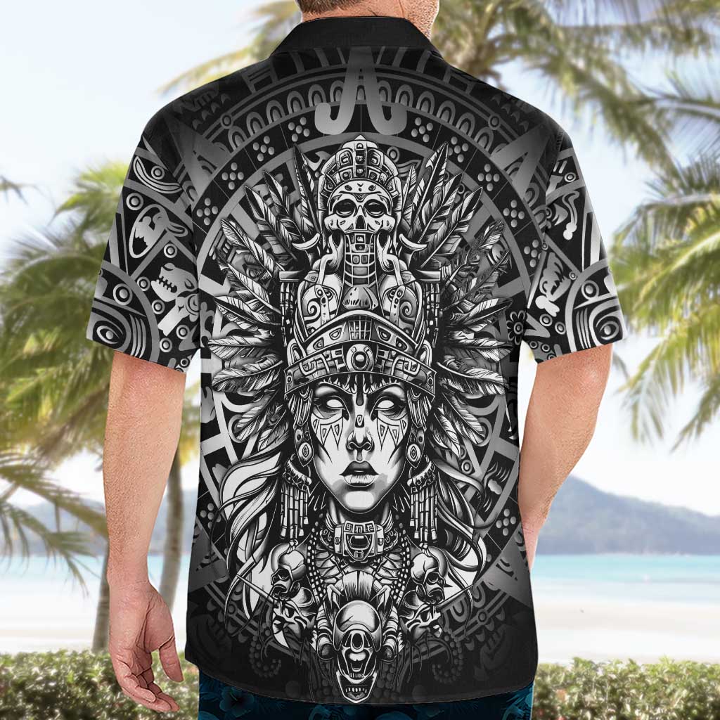 Mexico Aztec Warrior Goddess Hawaiian Shirt Aztec Skull Tribal Calender Silver Spirit - Wonder Print Shop