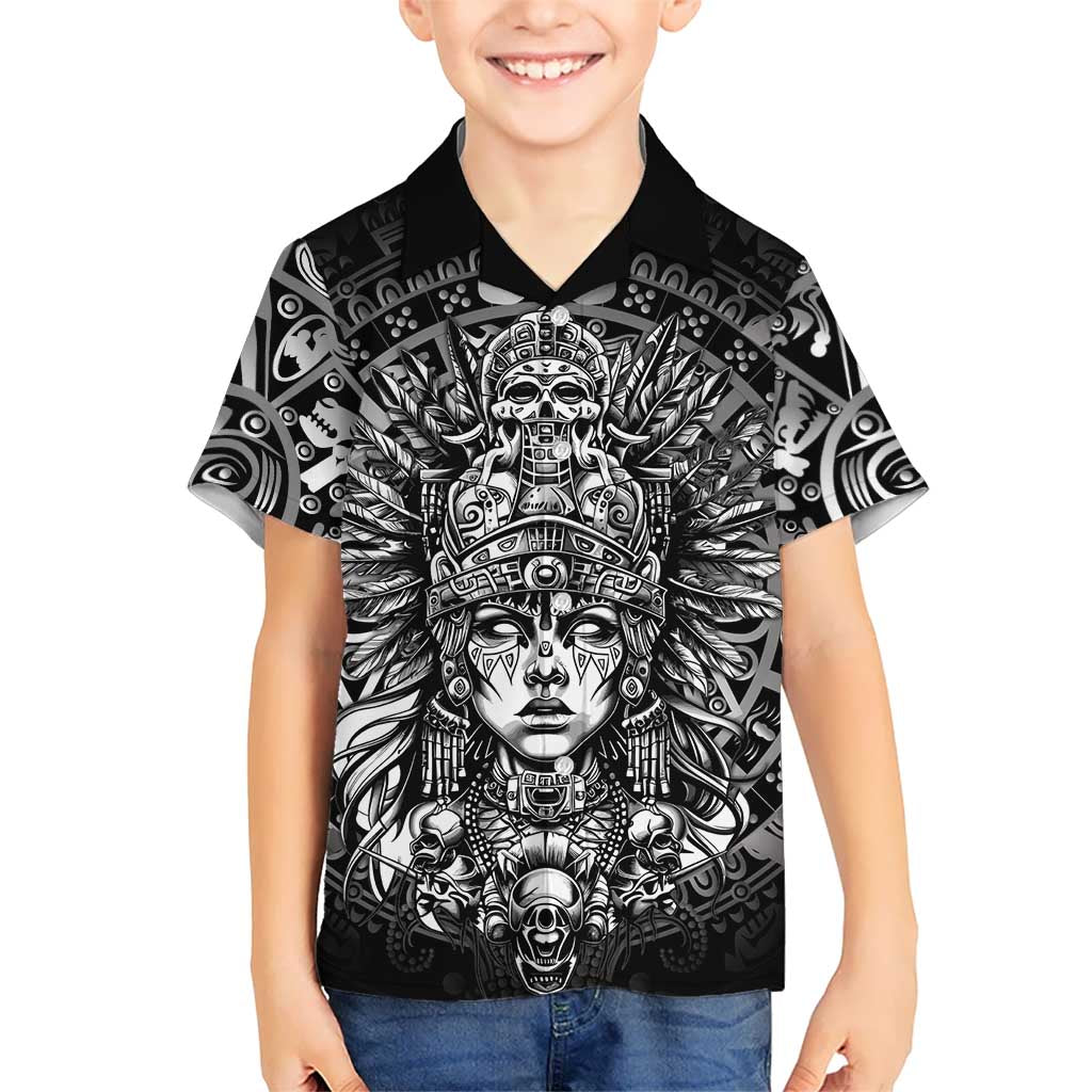 Mexico Aztec Warrior Goddess Hawaiian Shirt Aztec Skull Tribal Calender Silver Spirit - Wonder Print Shop
