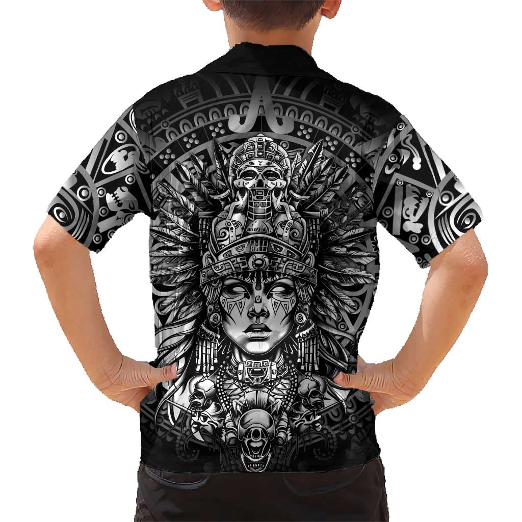 Mexico Aztec Warrior Goddess Hawaiian Shirt Aztec Skull Tribal Calender Silver Spirit - Wonder Print Shop