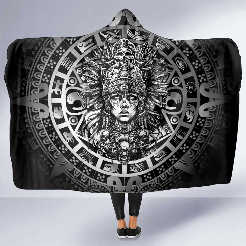 Mexico Aztec Warrior Goddess Hooded Blanket Aztec Skull Tribal Calender Silver Spirit - Wonder Print Shop