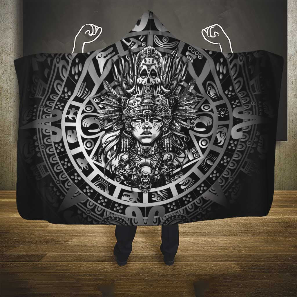 Mexico Aztec Warrior Goddess Hooded Blanket Aztec Skull Tribal Calender Silver Spirit - Wonder Print Shop