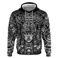 Mexico Aztec Warrior Goddess Hoodie Aztec Skull Tribal Calender Silver Spirit - Wonder Print Shop