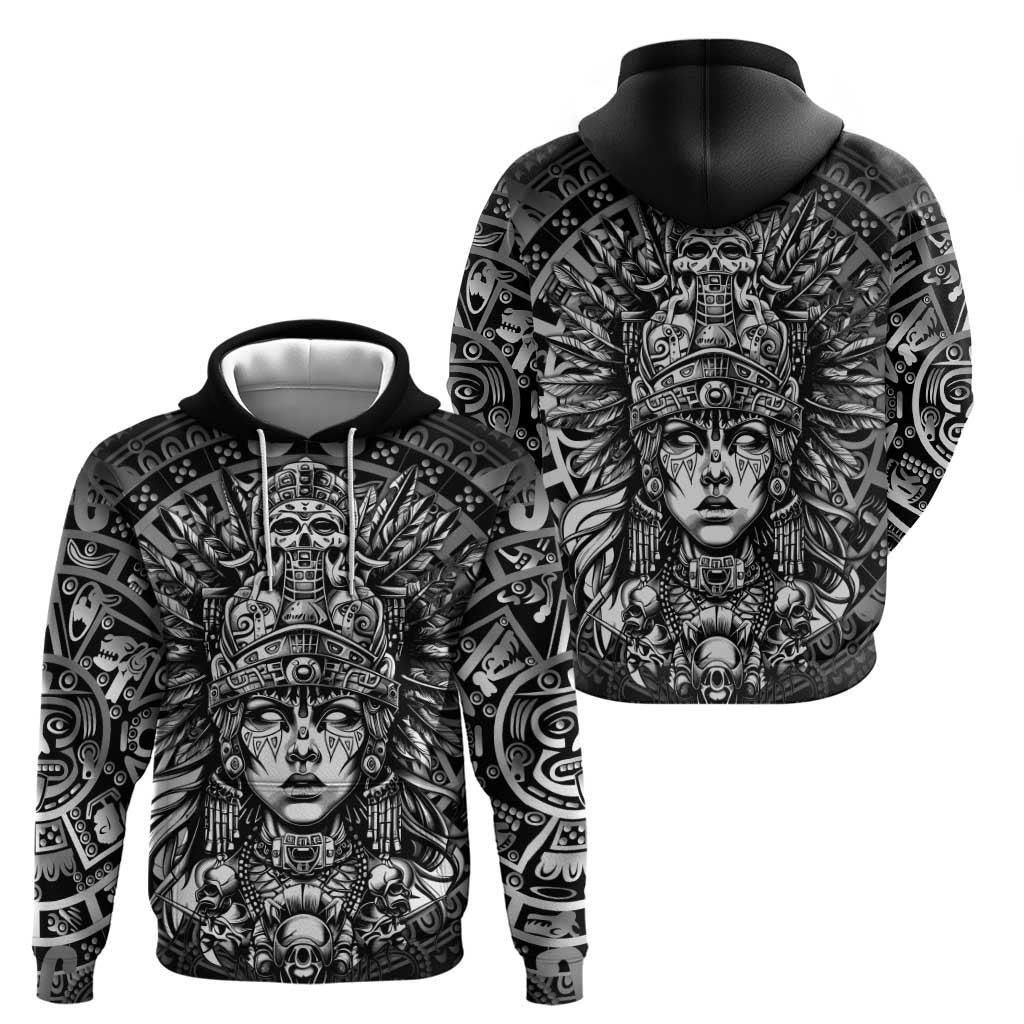 Mexico Aztec Warrior Goddess Hoodie Aztec Skull Tribal Calender Silver Spirit - Wonder Print Shop