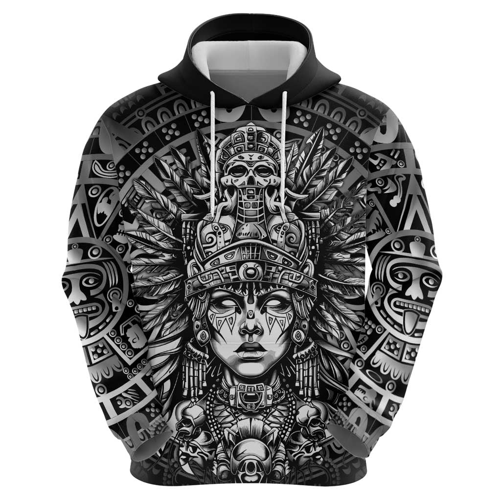 Mexico Aztec Warrior Goddess Hoodie Aztec Skull Tribal Calender Silver Spirit - Wonder Print Shop