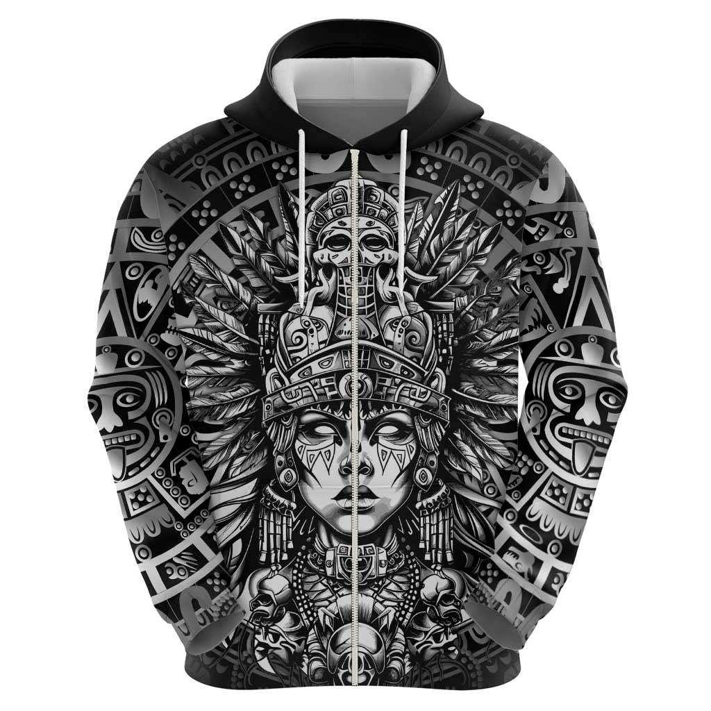 Mexico Aztec Warrior Goddess Hoodie Aztec Skull Tribal Calender Silver Spirit - Wonder Print Shop