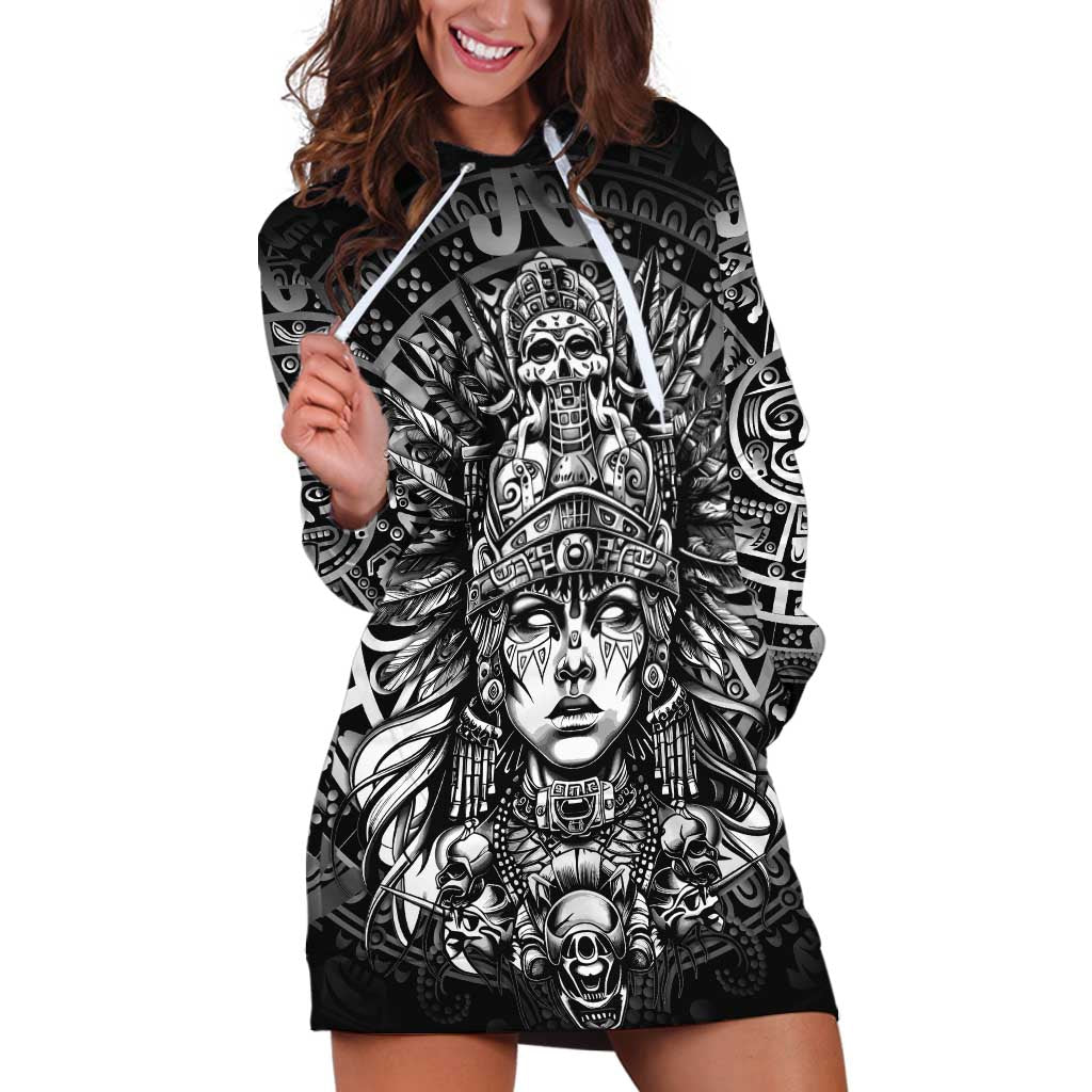 Mexico Aztec Warrior Goddess Hoodie Dress Aztec Skull Tribal Calender Silver Spirit - Wonder Print Shop
