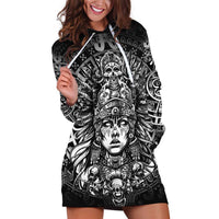 Mexico Aztec Warrior Goddess Hoodie Dress Aztec Skull Tribal Calender Silver Spirit - Wonder Print Shop
