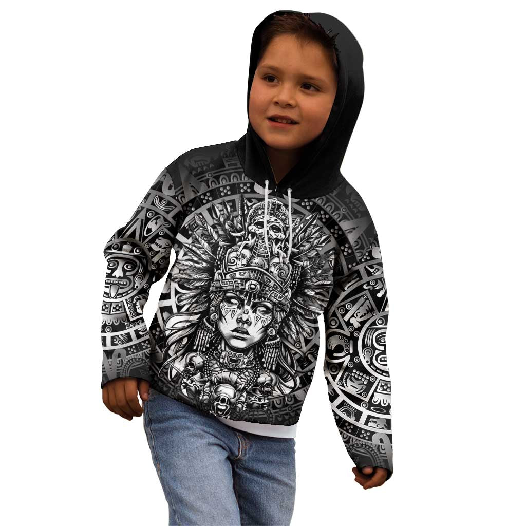 Mexico Aztec Warrior Goddess Kid Hoodie Aztec Skull Tribal Calender Silver Spirit - Wonder Print Shop