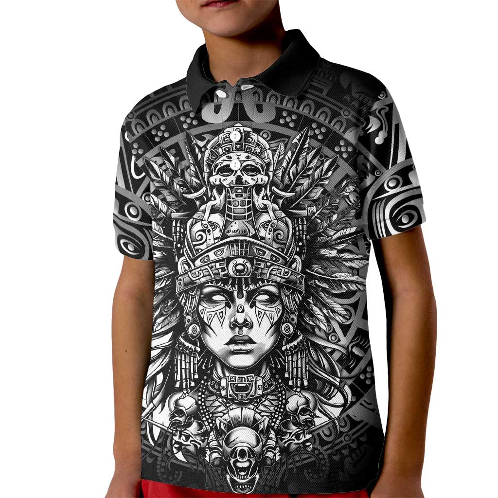 Mexico Aztec Warrior Goddess Kid Polo Shirt Aztec Skull Tribal Calender Silver Spirit - Wonder Print Shop