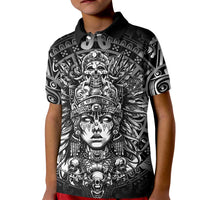 Mexico Aztec Warrior Goddess Kid Polo Shirt Aztec Skull Tribal Calender Silver Spirit - Wonder Print Shop