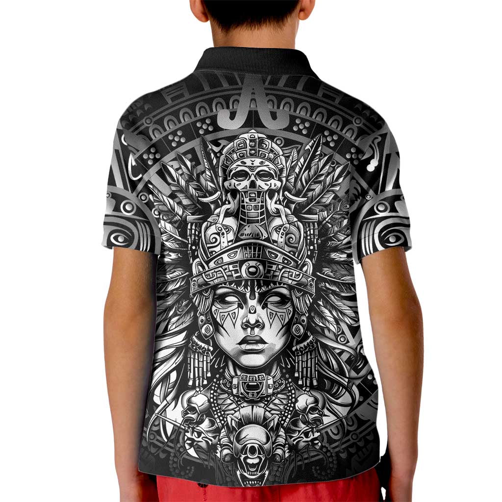 Mexico Aztec Warrior Goddess Kid Polo Shirt Aztec Skull Tribal Calender Silver Spirit - Wonder Print Shop