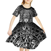 Mexico Aztec Warrior Goddess Kid Short Sleeve Dress Aztec Skull Tribal Calender Silver Spirit - Wonder Print Shop