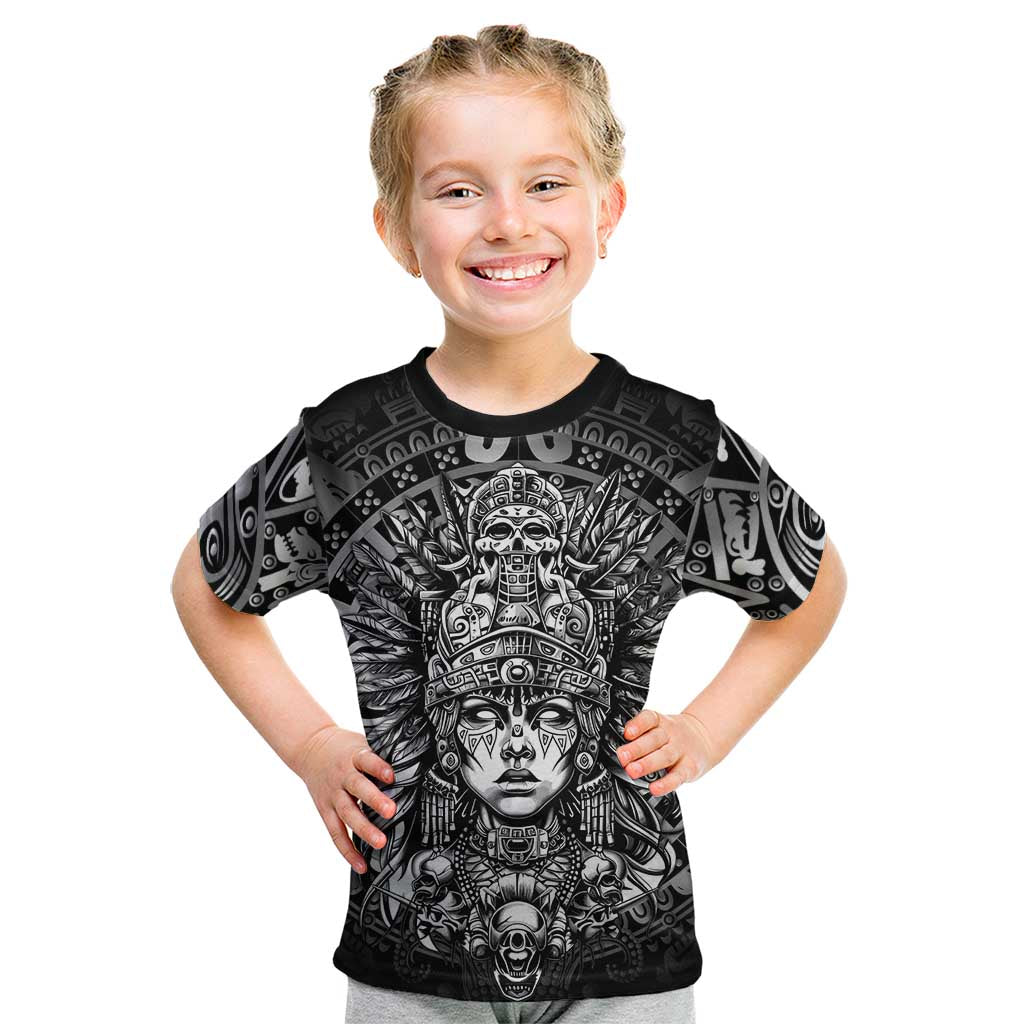 Mexico Aztec Warrior Goddess Kid T Shirt Aztec Skull Tribal Calender Silver Spirit - Wonder Print Shop