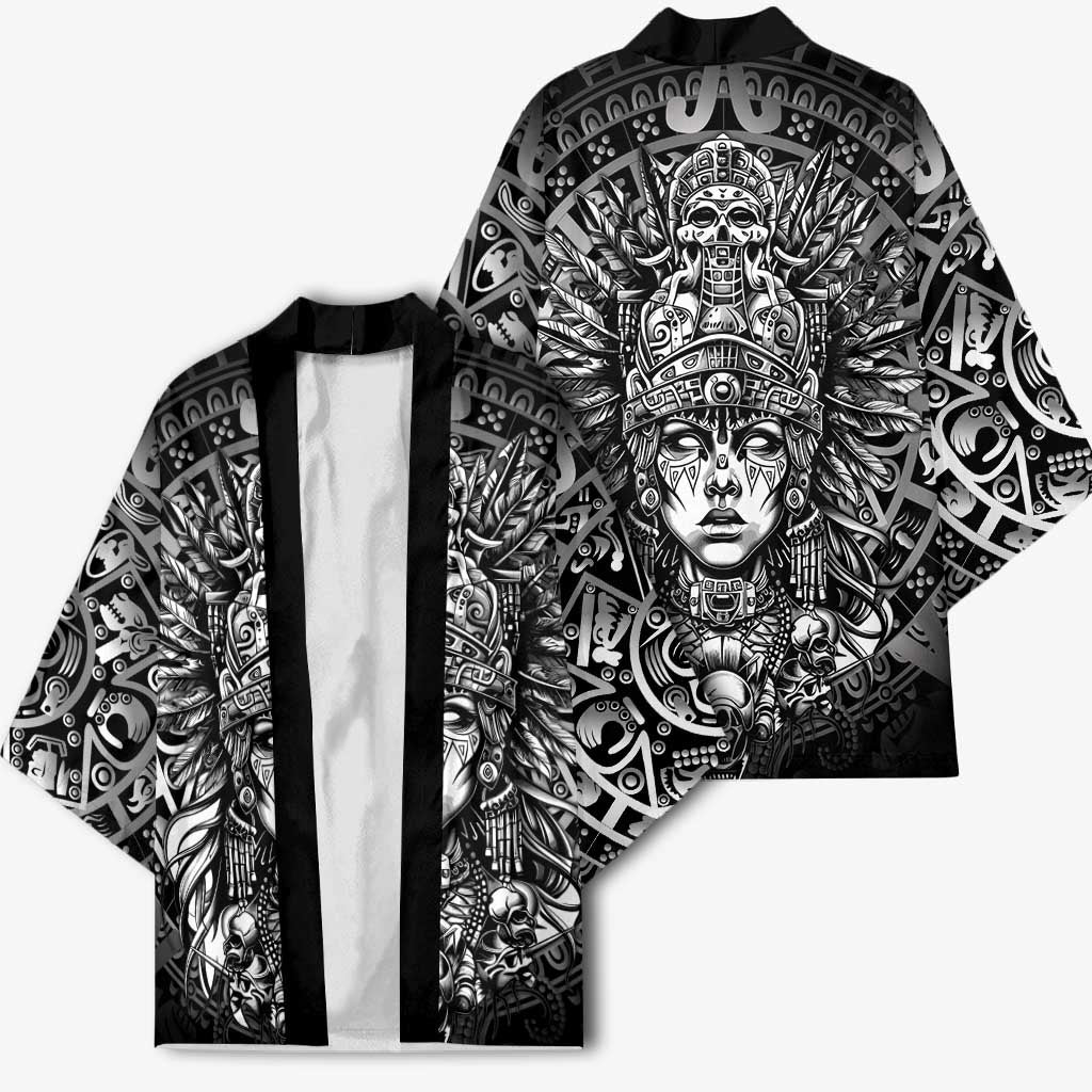Mexico Aztec Warrior Goddess Kimono Aztec Skull Tribal Calender Silver Spirit - Wonder Print Shop