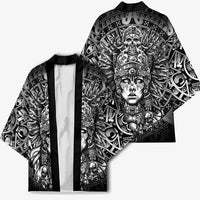 Mexico Aztec Warrior Goddess Kimono Aztec Skull Tribal Calender Silver Spirit - Wonder Print Shop
