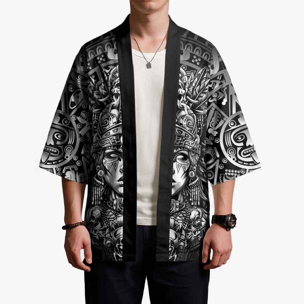 Mexico Aztec Warrior Goddess Kimono Aztec Skull Tribal Calender Silver Spirit - Wonder Print Shop