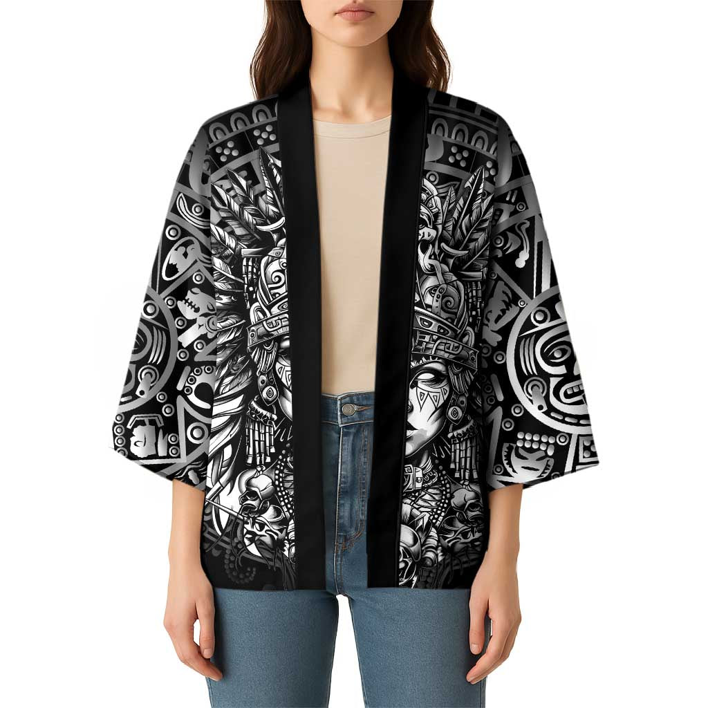 Mexico Aztec Warrior Goddess Kimono Aztec Skull Tribal Calender Silver Spirit - Wonder Print Shop