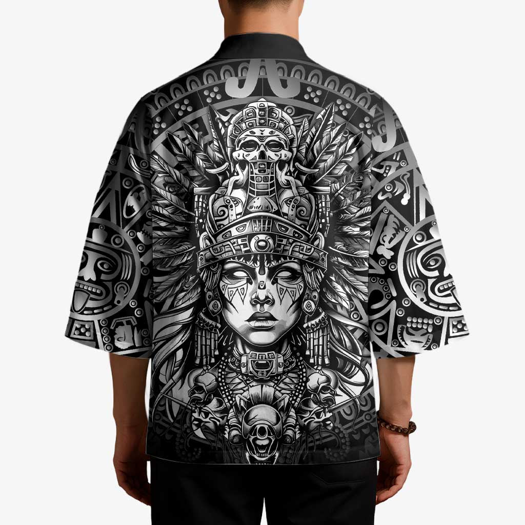 Mexico Aztec Warrior Goddess Kimono Aztec Skull Tribal Calender Silver Spirit - Wonder Print Shop