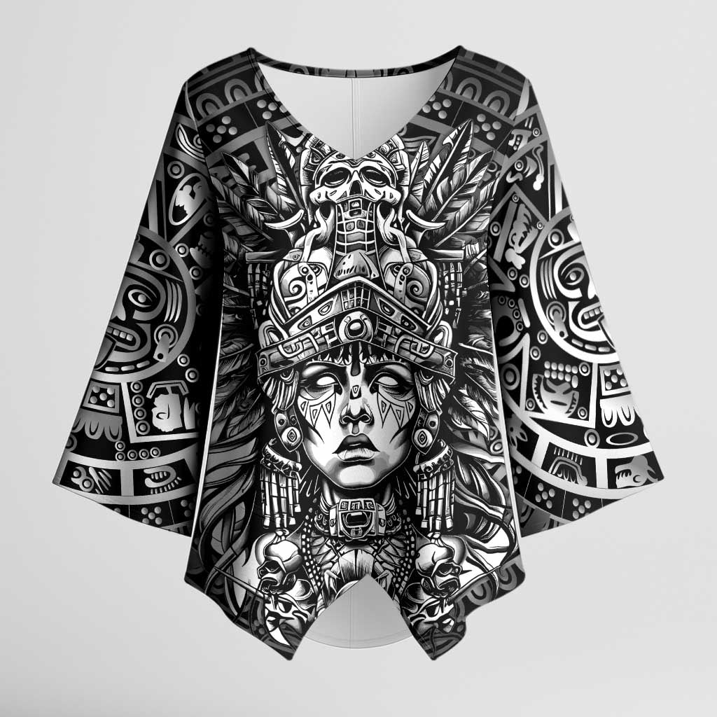 Mexico Aztec Warrior Goddess Kimono Sleeve Blouse Aztec Skull Tribal Calender Silver Spirit - Wonder Print Shop