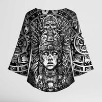 Mexico Aztec Warrior Goddess Kimono Sleeve Blouse Aztec Skull Tribal Calender Silver Spirit - Wonder Print Shop