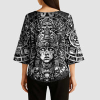 Mexico Aztec Warrior Goddess Kimono Sleeve Blouse Aztec Skull Tribal Calender Silver Spirit - Wonder Print Shop