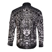 Mexico Aztec Warrior Goddess Long Sleeve Button Shirt Aztec Skull Tribal Calender Silver Spirit - Wonder Print Shop