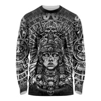 Mexico Aztec Warrior Goddess Long Sleeve Shirt Aztec Skull Tribal Calender Silver Spirit - Wonder Print Shop