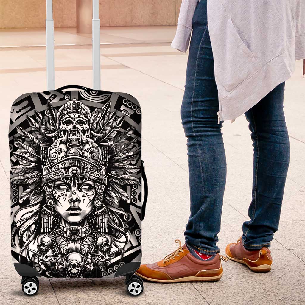 Mexico Aztec Warrior Goddess Luggage Cover Aztec Skull Tribal Calender Silver Spirit - Wonder Print Shop