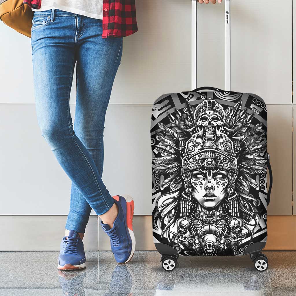 Mexico Aztec Warrior Goddess Luggage Cover Aztec Skull Tribal Calender Silver Spirit - Wonder Print Shop