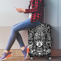 Mexico Aztec Warrior Goddess Luggage Cover Aztec Skull Tribal Calender Silver Spirit - Wonder Print Shop